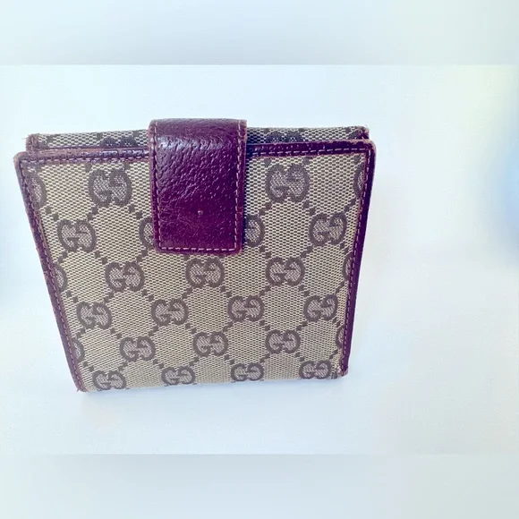 Gucci Wallet GG Supreme Bifold with Oxblood Leather & Logo Bar Plaque Authentic - Picture 16 of 16